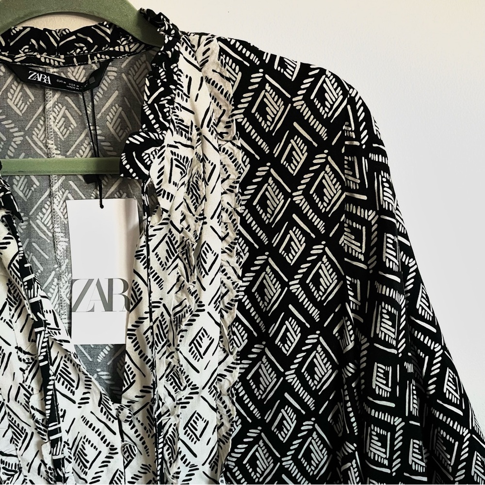 Zara Patchwork Geo Contrast Print Bohemian Mini Dress Size M NWT - Picture 13 of 16